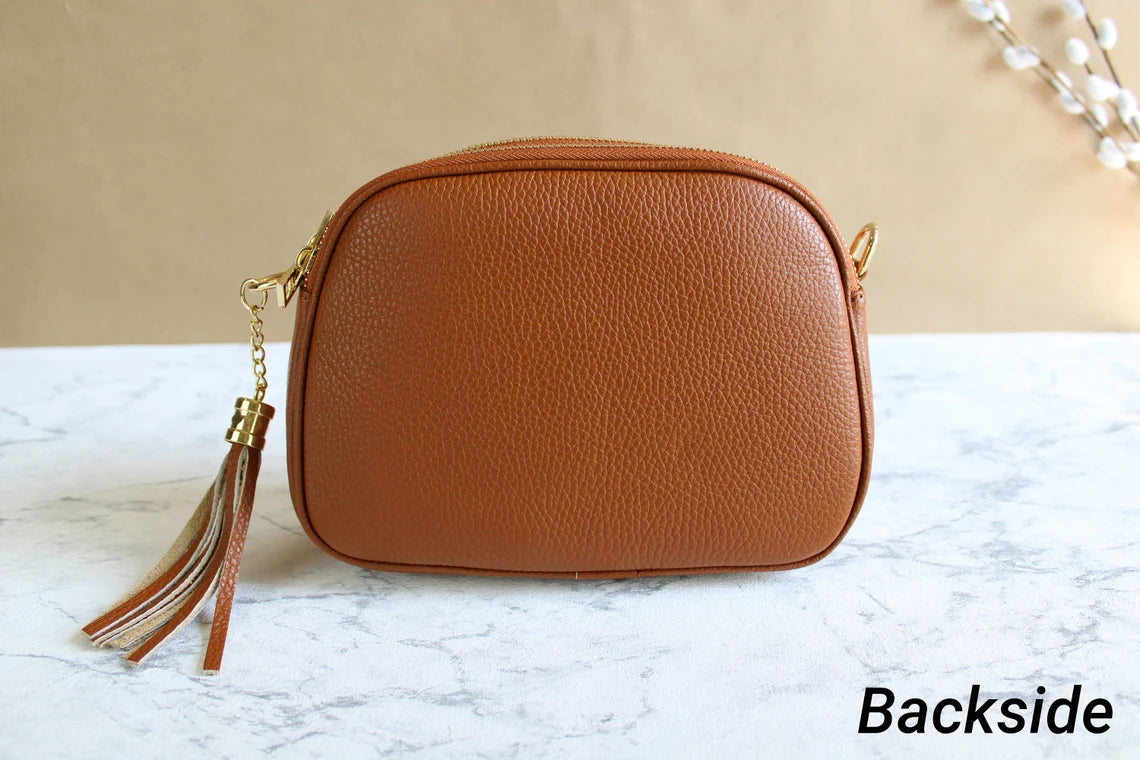 Gold Leather Bag Brown with Strap
