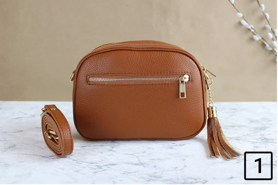 Gold Leather Bag Brown with Strap