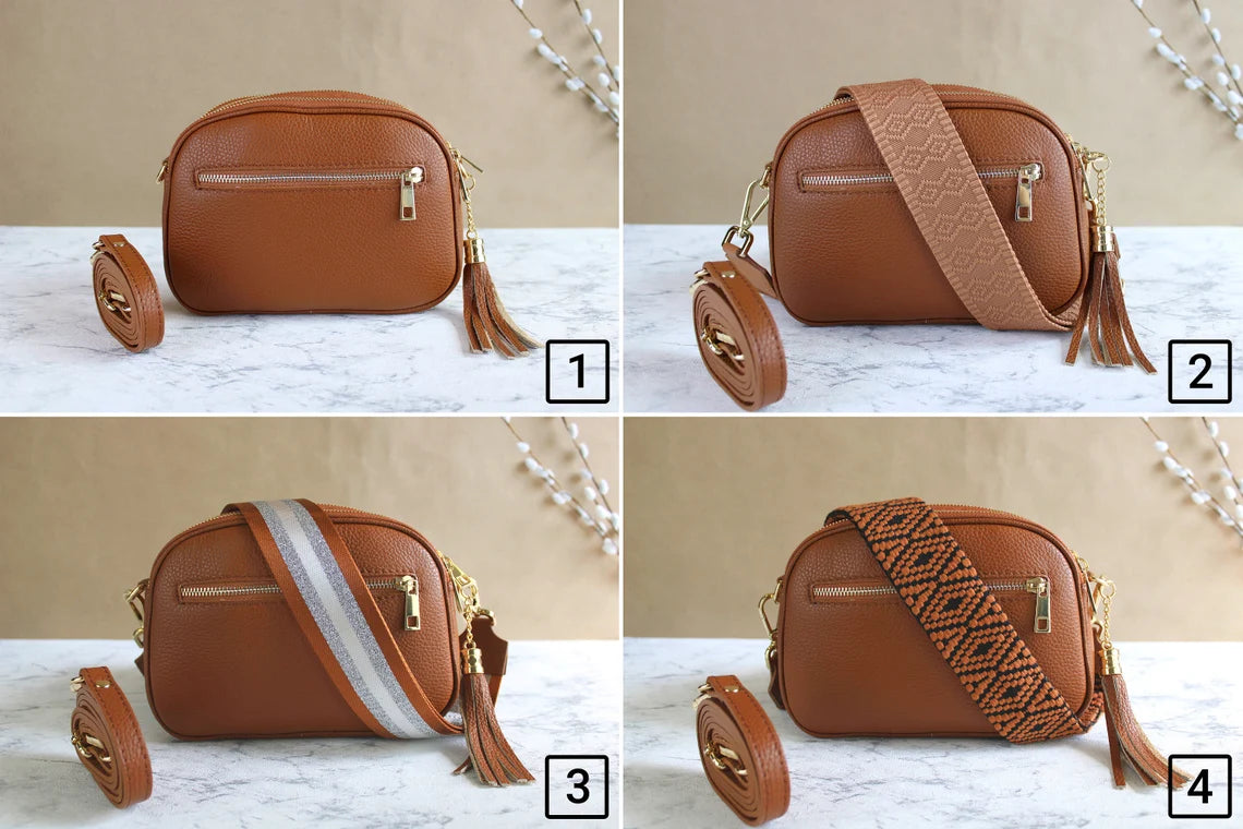 Gold Leather Bag Brown with Strap