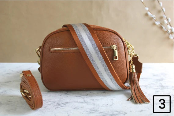 Gold Leather Bag Brown with Strap