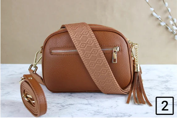 Gold Leather Bag Brown with Strap