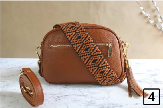 Gold Leather Bag Brown with Strap