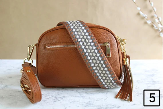 Gold Leather Bag Brown with Strap