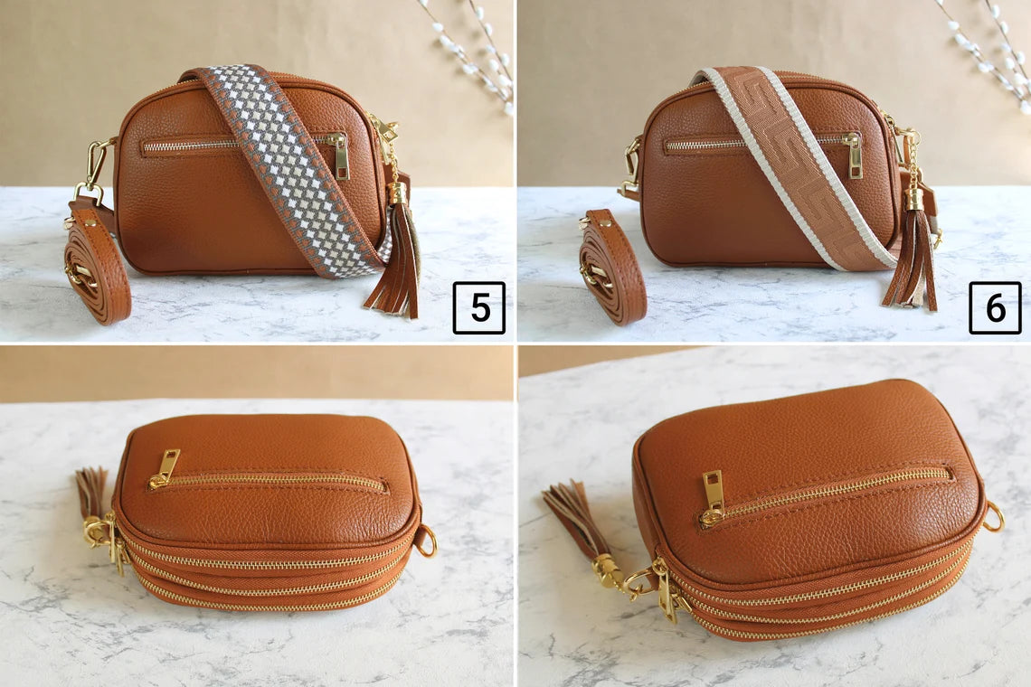 Gold Leather Bag Brown with Strap