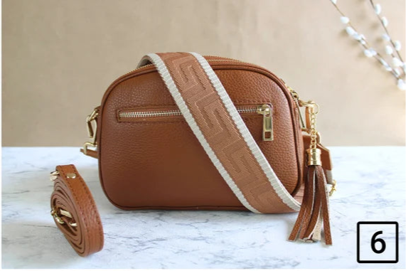 Gold Leather Bag Brown with Strap