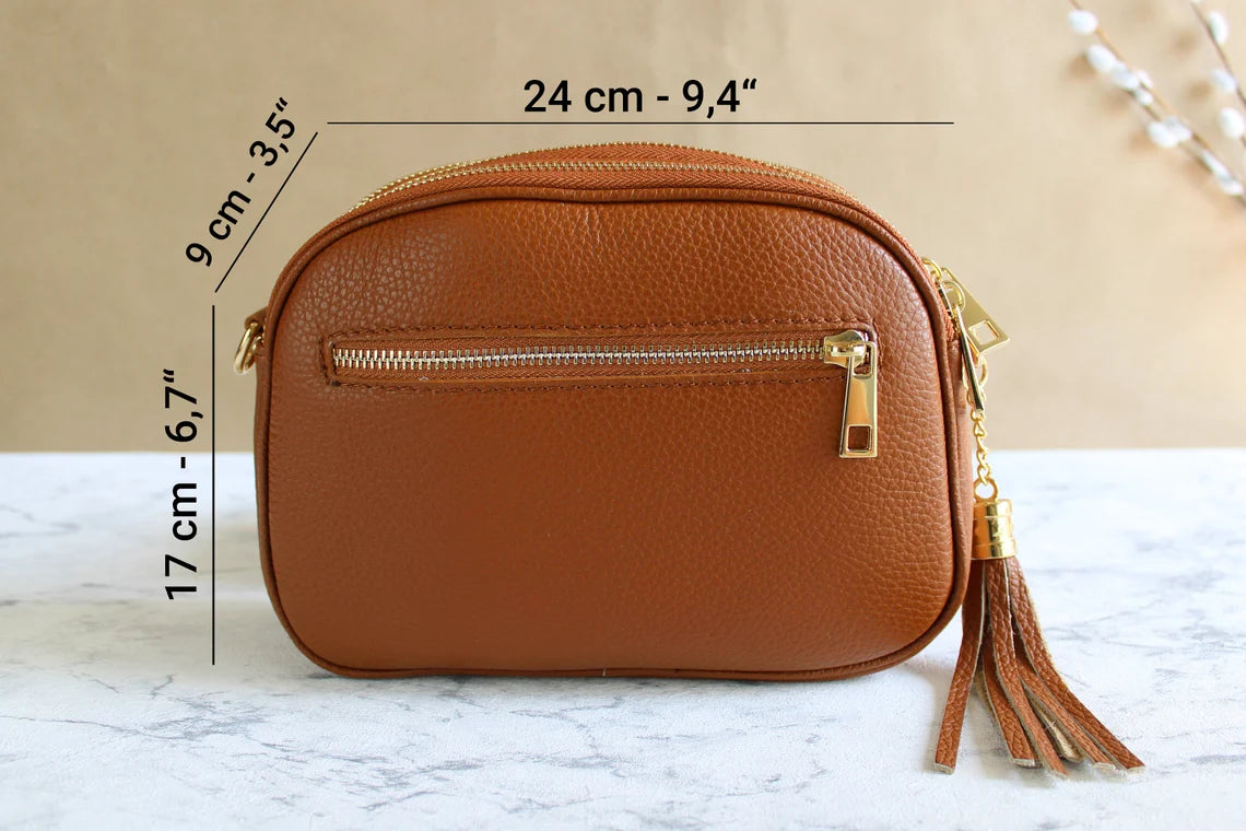 Gold Leather Bag Brown with Strap