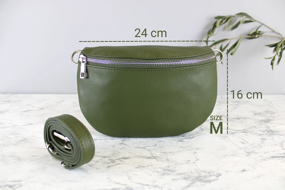 Khaki Grüne Ledertasche mit Riemen