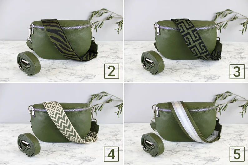 Khaki Grüne Ledertasche mit Riemen