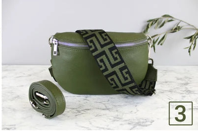 Khaki Grüne Ledertasche mit Riemen