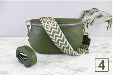 Khaki Grüne Ledertasche mit Riemen